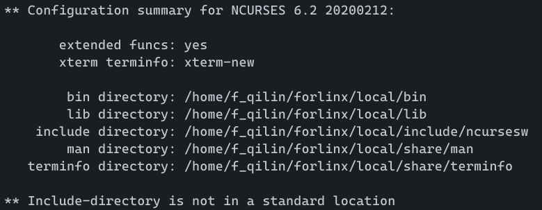 ncurses configuration summary